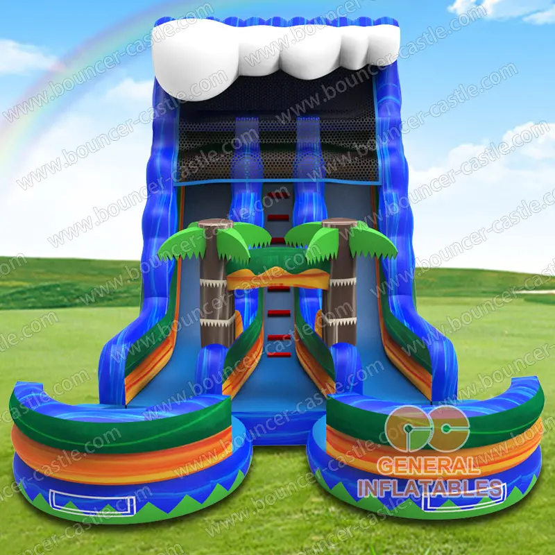 18ftH Marble Blue Dual Lane Wave Water Slide